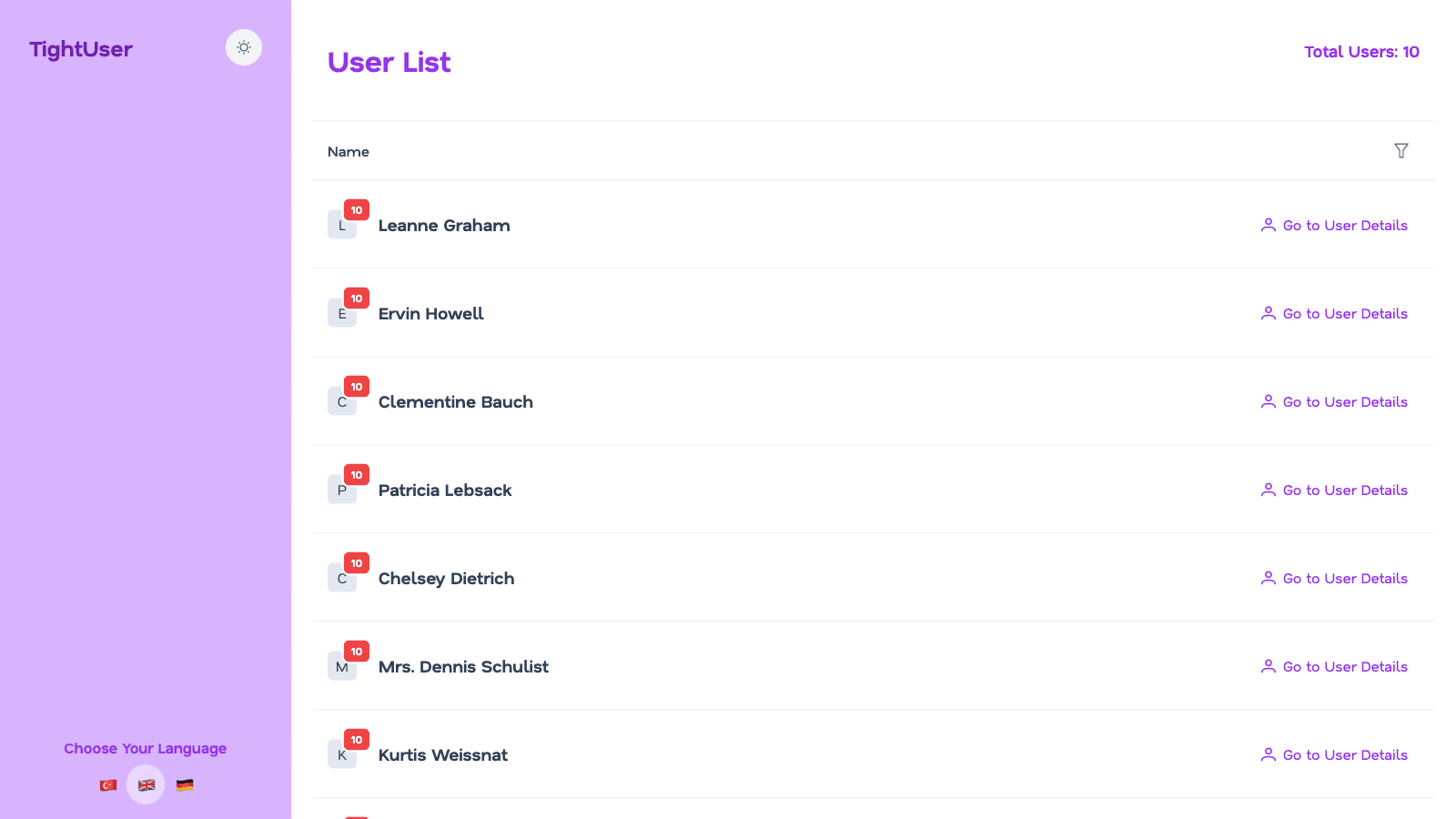 Tight User Dashboard